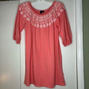 Pink Peach Cotton White Embroidered Dress Boho Cottage Beachy Casual Chic XL